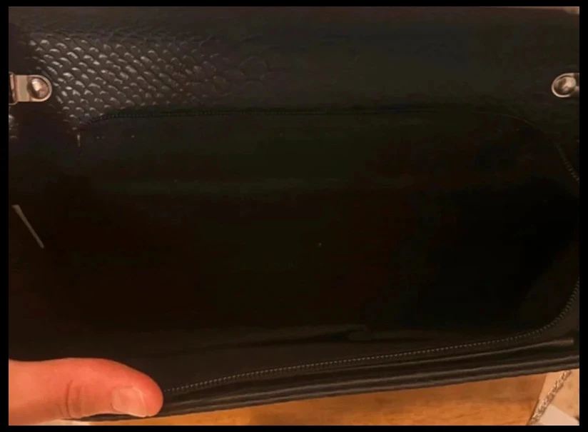 Black python-effect evening clutch bag with silver chain – photo 6